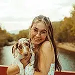 Hair, Smile, Skin, Water, Dog, Sky, People In Nature, Dog breed, Flash Photography, Carnivore, Happy, Gesture, Companion dog, Fawn, Leisure, Grass, Tree, Beauty, Friendship, Long Hair
