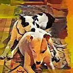 Dog, Working Animal, Dog breed, Carnivore, Art, Fawn, Companion dog, Wood, Snout, Painting, Paint, Tail, Dairy Cow, Visual Arts, Terrestrial Animal, Canidae, Human Leg, Illustration