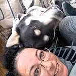 Head, Smile, Gesture, Dog, Happy, Comfort, Black Hair, Carnivore, Dog breed, Companion dog, Eyewear, Flash Photography, Event, Furry friends, Toy Dog, Whiskers, Laugh, Fun, Boston Terrier, Selfie