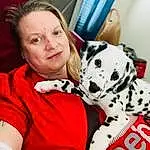 Head, Dog, Dalmatian, Dog breed, Comfort, Carnivore, Smile, Fawn, Companion dog, Happy, Working Animal, Snout, Dog Supply, Canidae, Selfie, Furry friends, Great Dane, Couch, Sitting