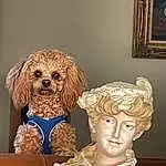Dog, Picture Frame, Toy, Carnivore, Liver, Sculpture, Wood, Fawn, Companion dog, Dog breed, Art, Working Animal, Carving, Wig, Toy Dog, Metal, Canidae, Artifact, Figurine